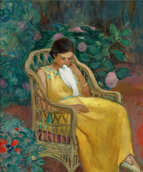 Girl with a Dove, 1914. The painting by Henri Lebasque