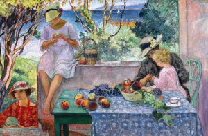 Famous paintings of Cafe Dining: Tasting Fruits on the Terrasse at Sainte Maxime, 1914