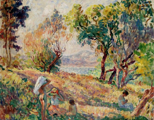 Young Girls in a Landscape Near St. Tropez, 1907. The painting by Henri Lebasque