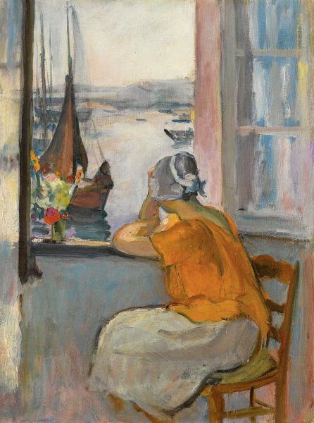 Young Woman in Front of the Window, 1920. The painting by Henri Lebasque