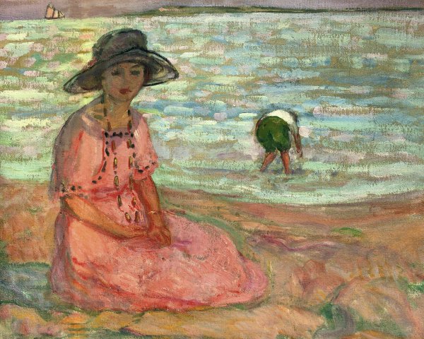 Young Woman Seated on the Seashore, 1920. The painting by Henri Lebasque