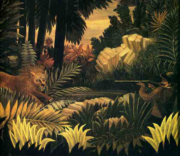 The Lion Hunter. The painting by Henri Rousseau