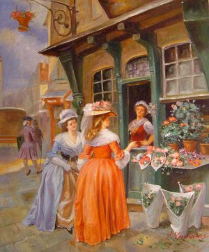 Henri Victor Lesur, The Flower Market, Painting on canvas