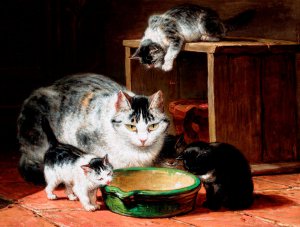 Henriette Ronner-Knip, After Lunch, Painting on canvas