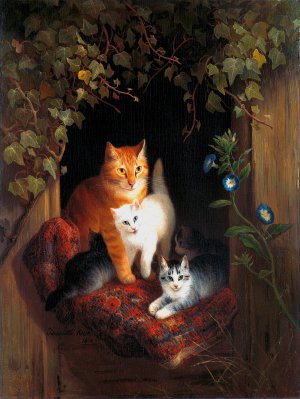 Henriette Ronner-Knip, Cat with Kittens, Art Reproduction
