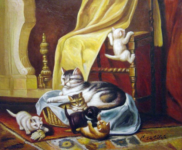 Family Life Cat And Kittens. The painting by Henriette Ronner-Knip