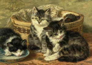Henriette Ronner-Knip, Four Kittens, Painting on canvas