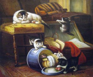 Henriette Ronner-Knip, Kittens And The New Hat, Art Reproduction