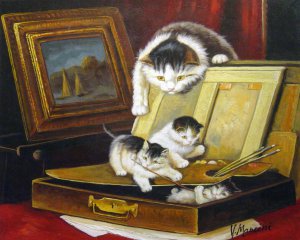 Henriette Ronner-Knip, Painting Lesson Part III With Cat And Kittens, Art Reproduction
