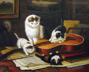 Henriette Ronner-Knip, Playing With The Guitar, Art Reproduction