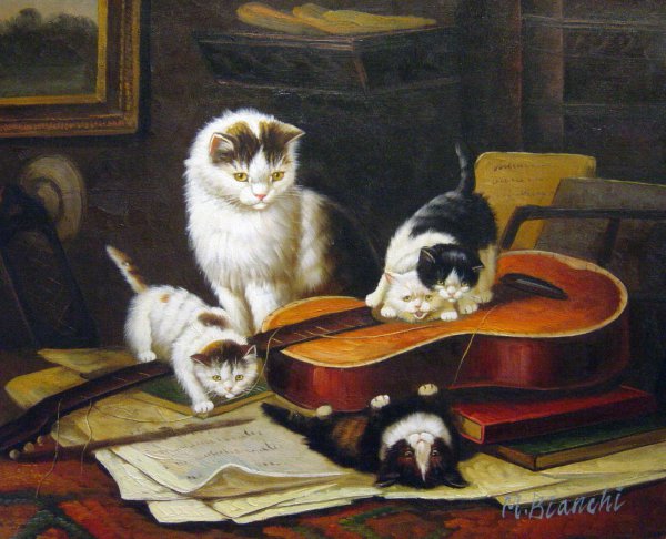 Playing With The Guitar. The painting by Henriette Ronner-Knip
