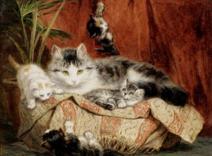Henriette Ronner-Knip, Playtime, Painting on canvas