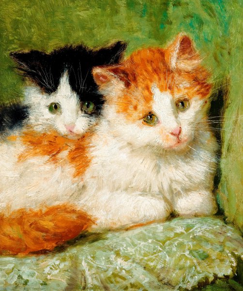 Two Kittens Sitting on a Cushion. The painting by Henriette Ronner-Knip