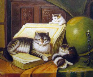 Henriette Ronner-Knip, World Travelers Cat And Kittens, Painting on canvas
