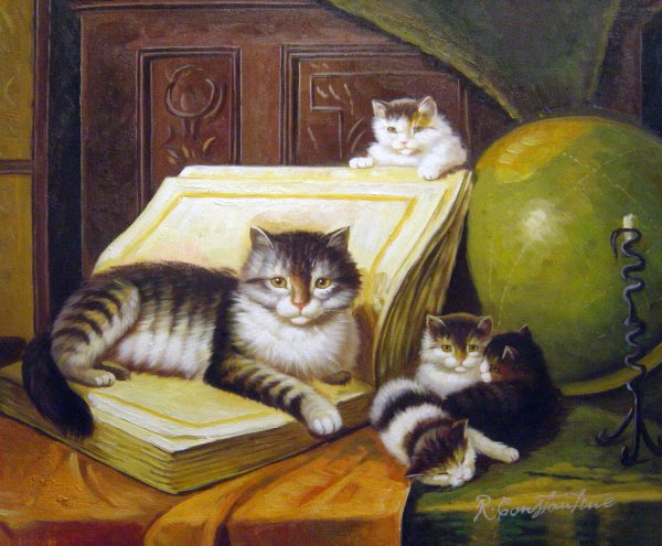 World Travelers Cat And Kittens. The painting by Henriette Ronner-Knip
