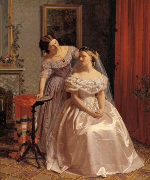 A Bride Adorned by Her Friend. The painting by Henrik Olrik