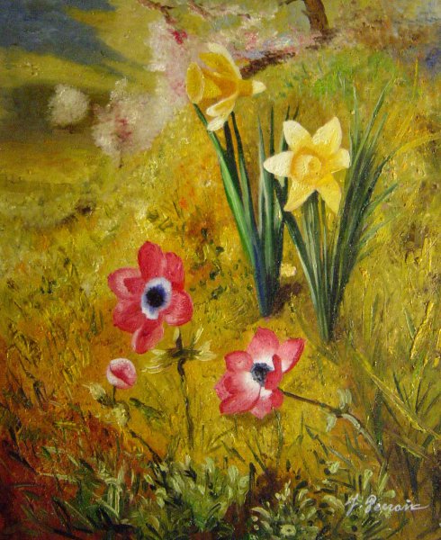 The Anemones And Daffodils. The painting by Henry Roderick Newman
