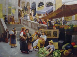 Famous paintings of Street Scenes: At The Foot Of The Rialto, Venice