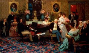 Famous paintings of Musicians: Chopin Playing The Piano In Prince Radziwill's Salon