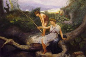 Henryk Siemiradzki, Fishing - A Scene From The Roman Life, Painting on canvas
