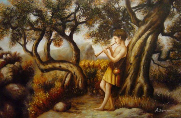 Shepherd Playing A Flute. The painting by Henryk Siemiradzki