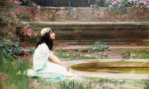 Young Girl by a Pool. The painting by Herbert Draper