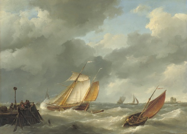 Shipping on a Choppy Sea. The painting by Hermanus Koekkoek Sr
