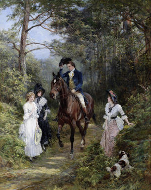 Famous paintings of Horses-Equestrian: A Meeting in the Forest, 1903