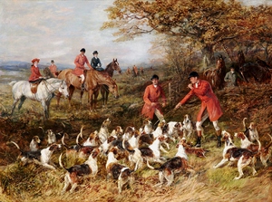 Famous paintings of Horses-Equestrian: A Group of Hunters and Hounds, 1905