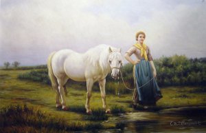 Heywood Hardy, Noonday Taking A Horse To Water, Painting on canvas