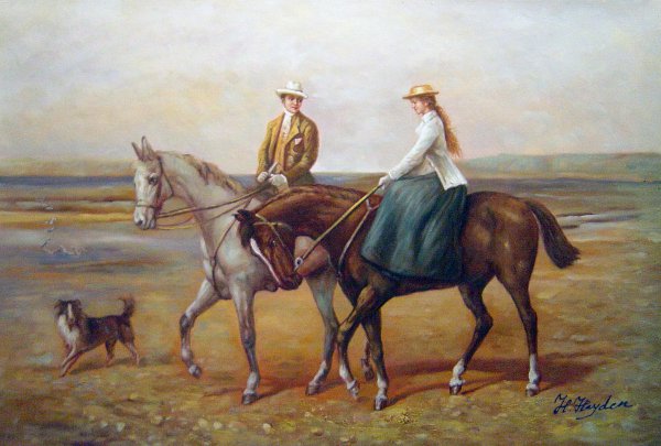 Riders On The Shore With Collie. The painting by Heywood Hardy