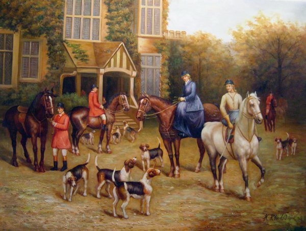 The Meet. The painting by Heywood Hardy