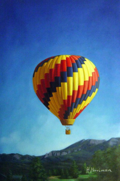 Hot Air Balloon Over The Mountains. The painting by Our Originals