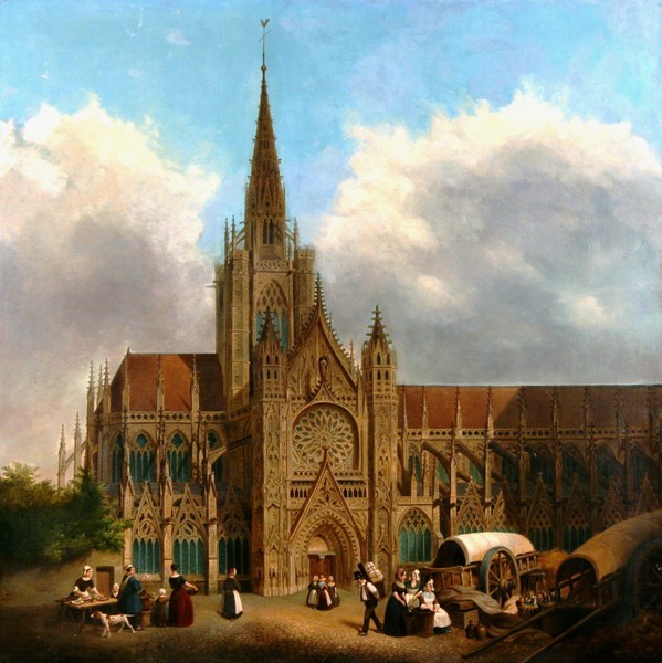 View of a Gothic Cathedral. The painting by Hyppolyte Sebron