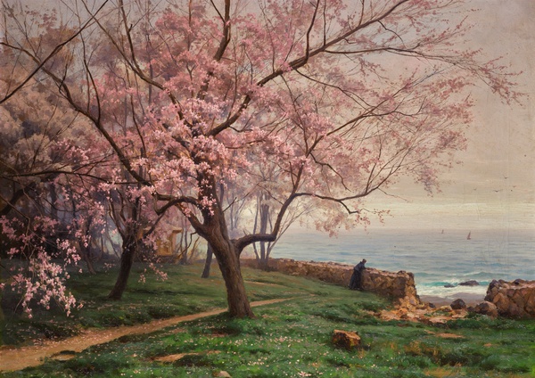 A Coastal  Spring Day in Crimea. The painting by Iosif Evstafevich Krachkovsky