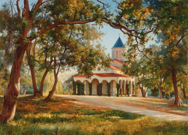 Church of the Intercession of Our Lady, Oreanda, Crimea . The painting by Iosif Evstafevich Krachkovsky
