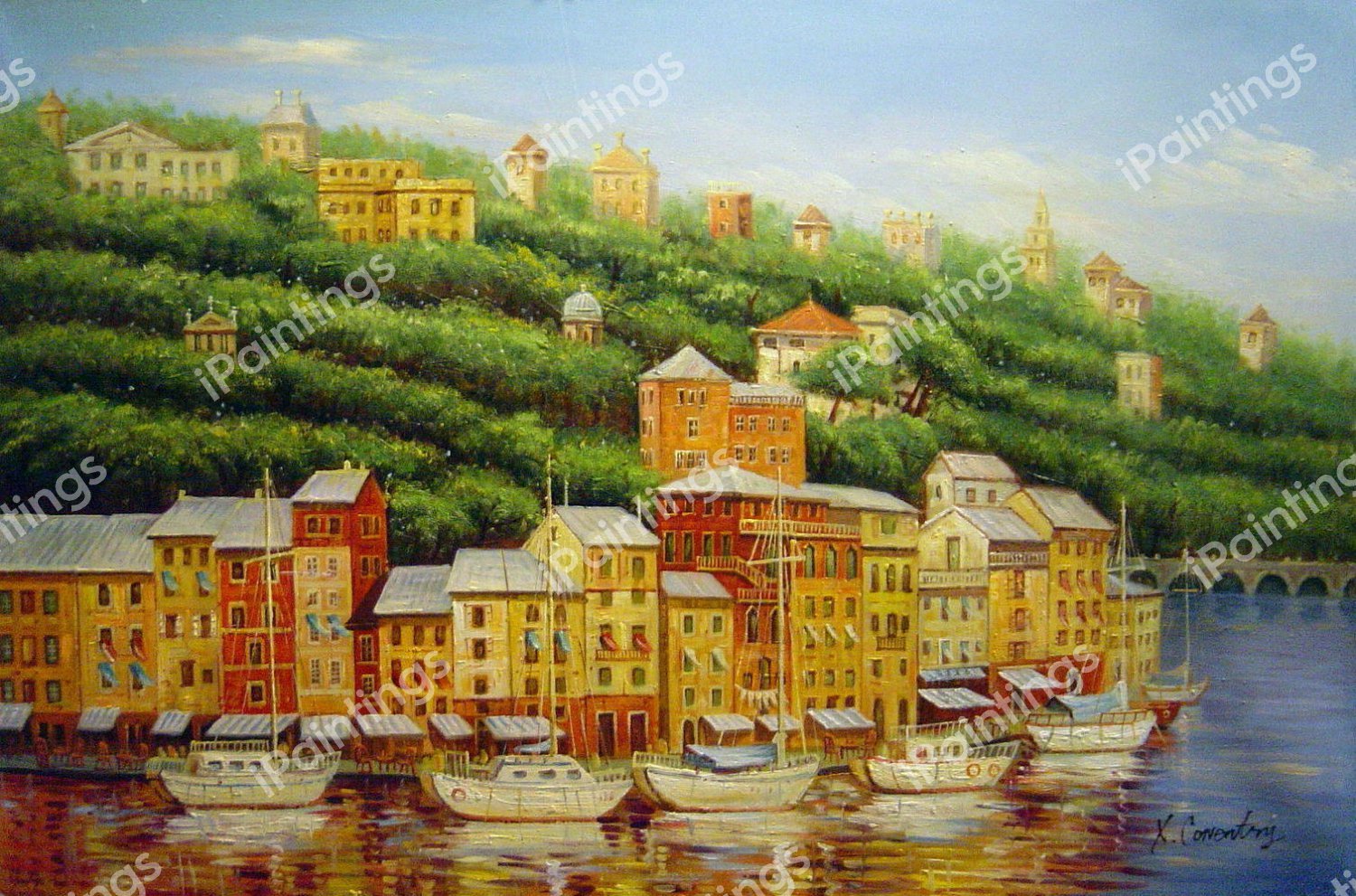 A European Harbor At Sunrise. The painting by Our Originals