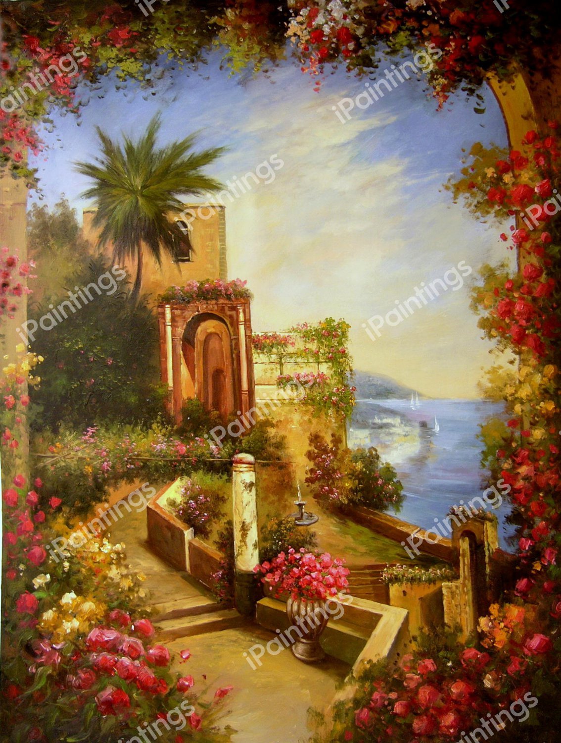 A European Villa Among The Flowers. The painting by Our Originals