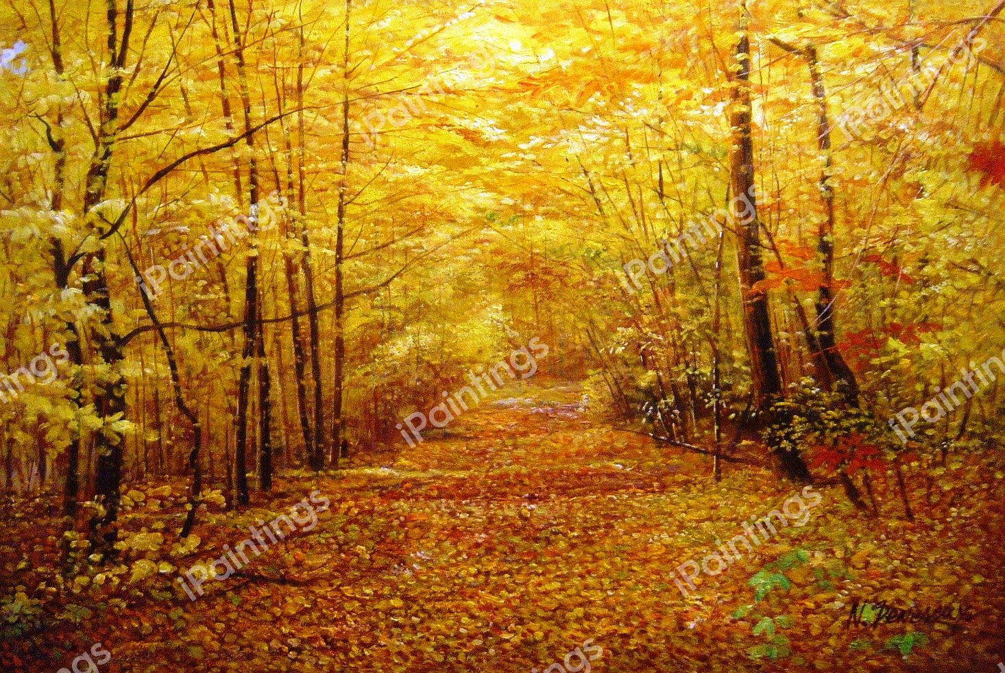 A Gorgeous Display Of Fall Foliage In The Forest. The painting by Our Originals