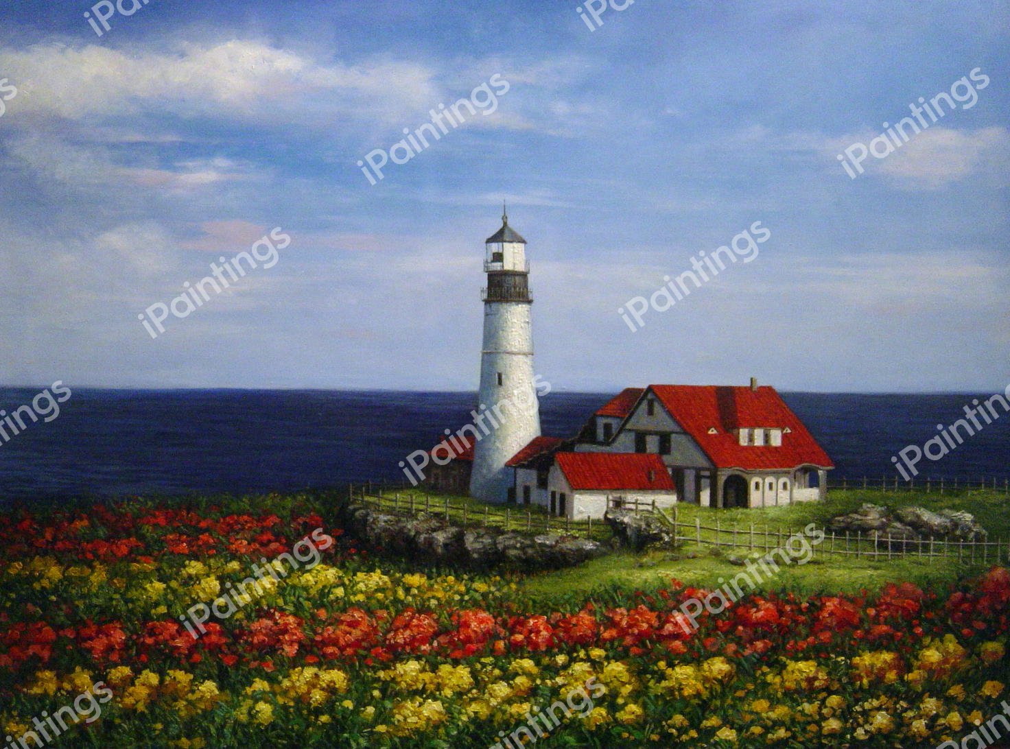 A Lighthouse Among The Flowers. The painting by Our Originals