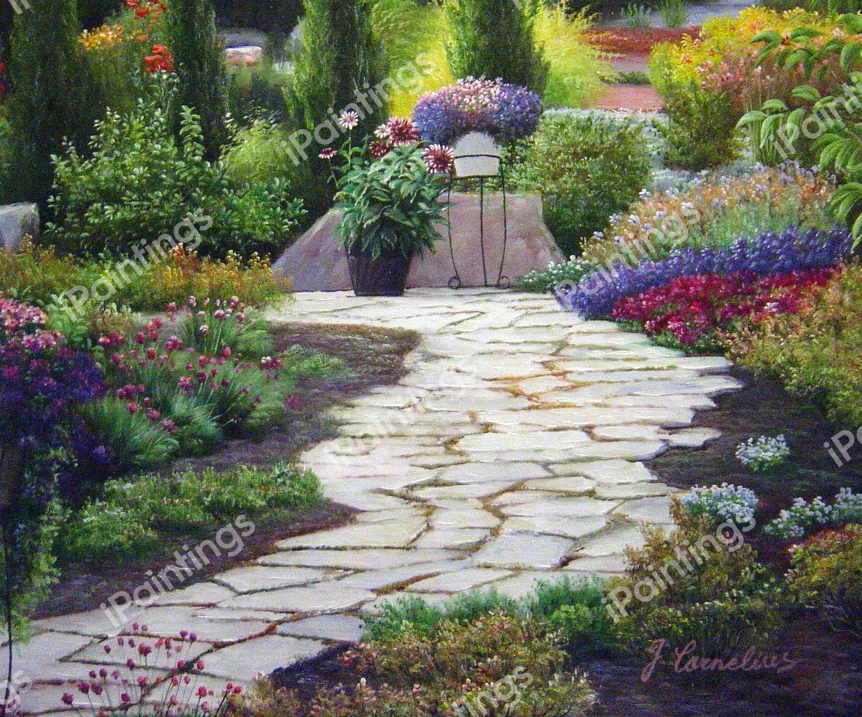 A Pathway Among The Flowers. The painting by Our Originals