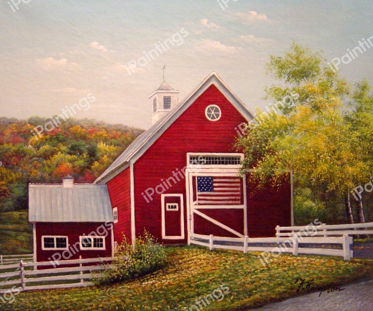 A Red Barn In The Country. The painting by Our Originals