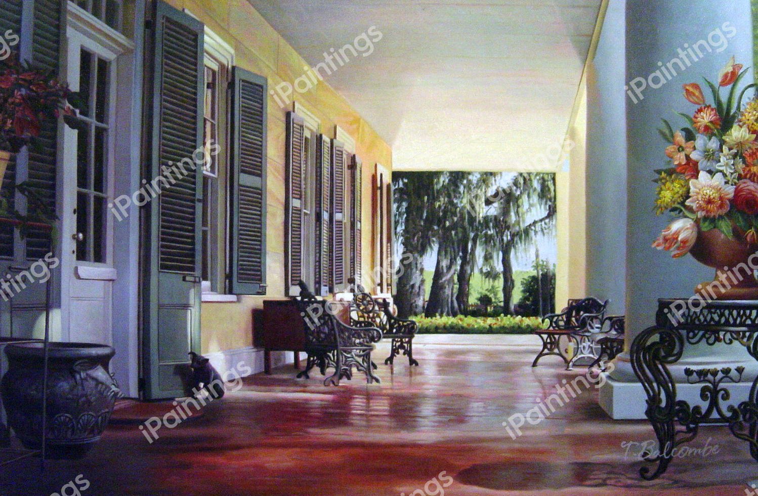 A Southern Plantation Porch. The painting by Our Originals