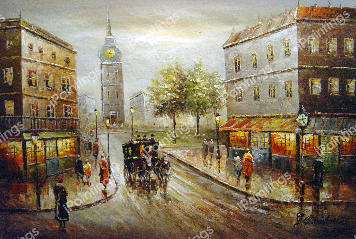 A Stroll Down A Quaint Paris Avenue. The painting by Our Originals