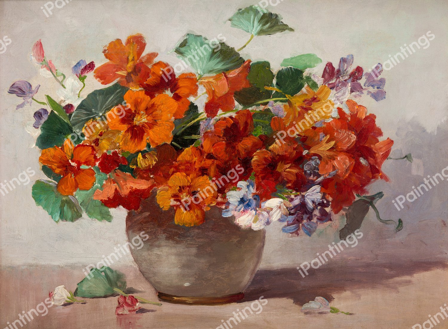 A Vase of Nasturtiums. The painting by Abbott Fuller Graves