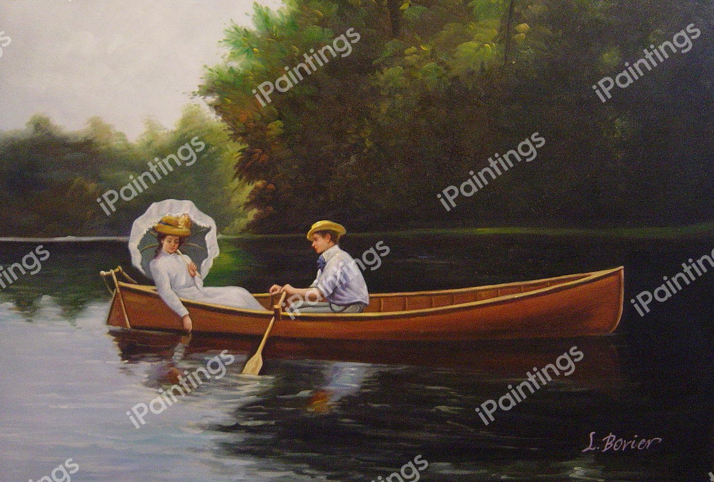 Rowing To Picnic Rock. The painting by Abbott Fuller Graves