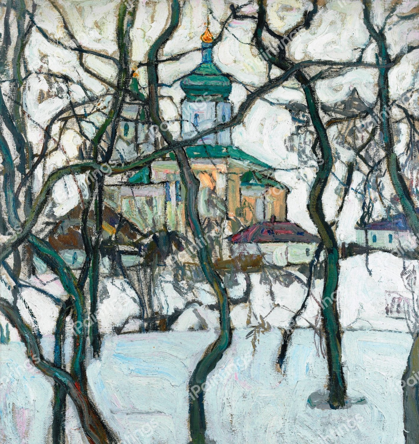 Winter Scene with Church, 1911. The painting by Abraham Manievich