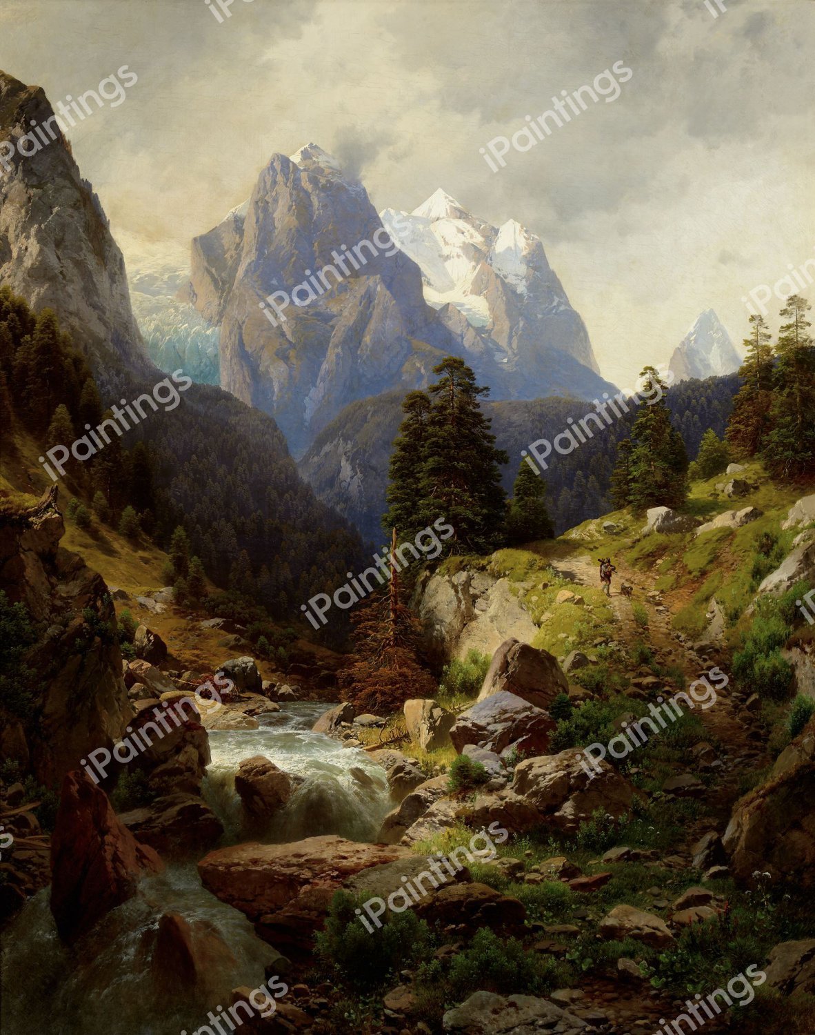 Hunting in the Alps. The painting by Adalbert Waagen