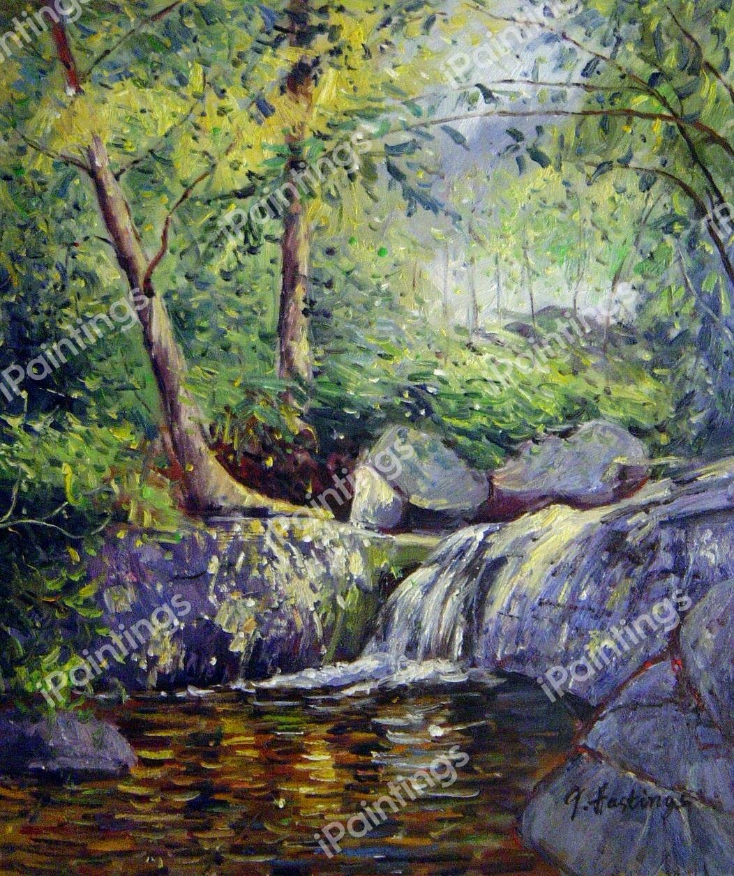 The Waterfall. The painting by Addison Thomas Millar