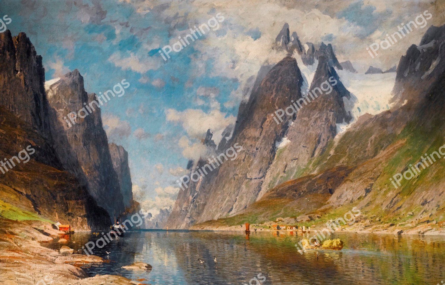 A Norwegian Fjord (Possibly the Sognefjord). The painting by Adelsteen Normann